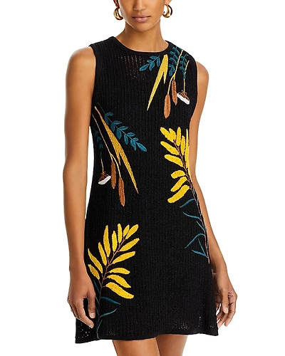 Misook Embroidered Mini Sweater Dress