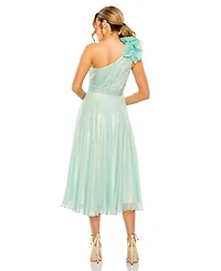 Rosette One Shoulder Tea Length Dress