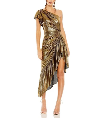 One Shoulder Flutter Sleeve High Low Dress