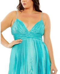 Plus Rhinestone High Low Pleated  Gown