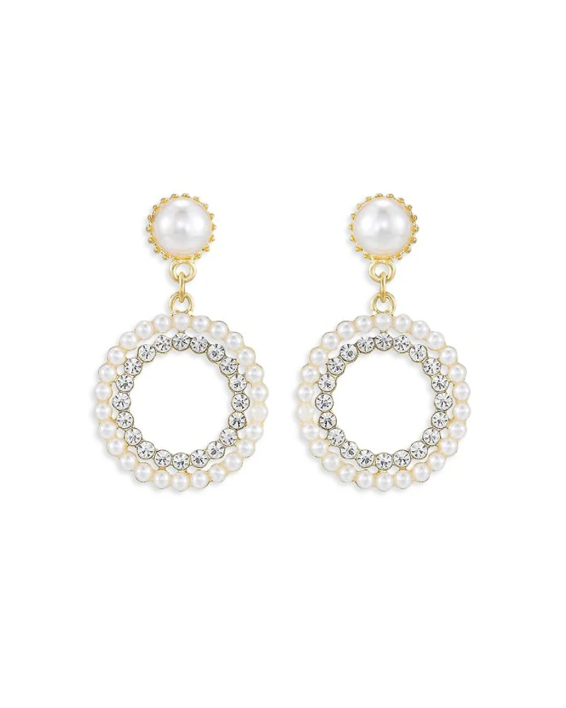 Mother May Crystal & Imitation Pearl Drop Earrings