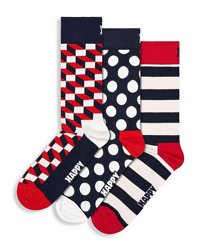 Happy Socks Classic Filled Optic Crew Socks, Pack of 3