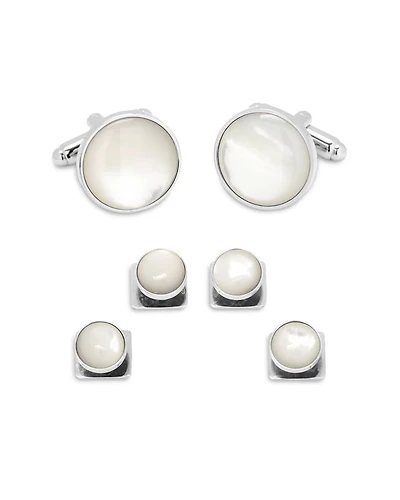 Silver-Tone Mother-of-Pearl Stud & Cufflink Set