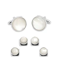 Silver-Tone Mother-of-Pearl Stud & Cufflink Set