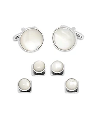 Cufflinks Inc Silver-Tone Mother-of-Pearl Stud & Cufflink Set