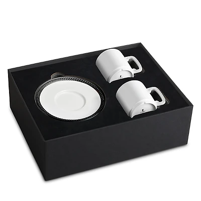 L'Objet Soie Tressee Black-Tone Trim Espresso Cup & Saucer, Set of 2