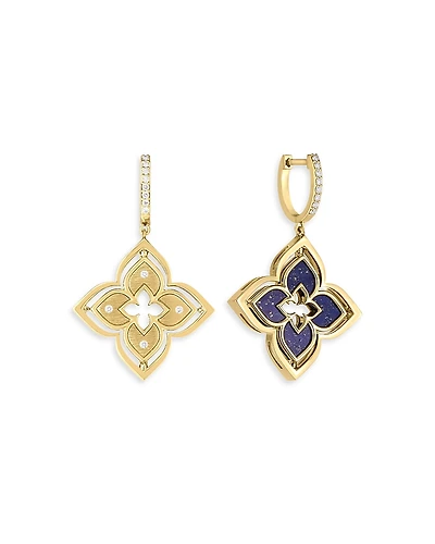 Roberto Coin 18K Yellow Gold Venetian Princess Pirouette Lapis & Diamond Reversible Flower Drop Earrings