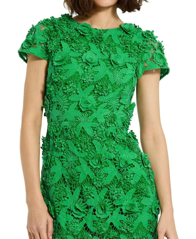 Floral Lace Fitted Short Sleeve Midi Dress