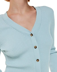Ribbed V Neck Cardigan Sweater