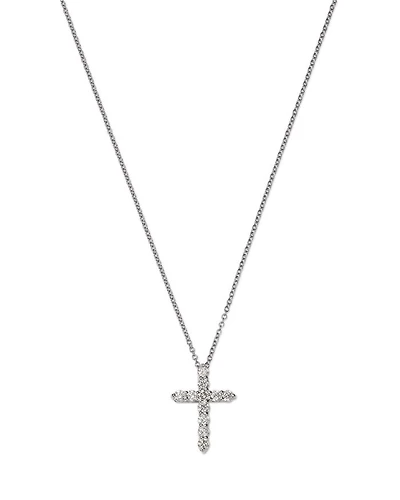 Diamond Small Cross Pendant Necklace in 14K White Gold, 0.50 tcw