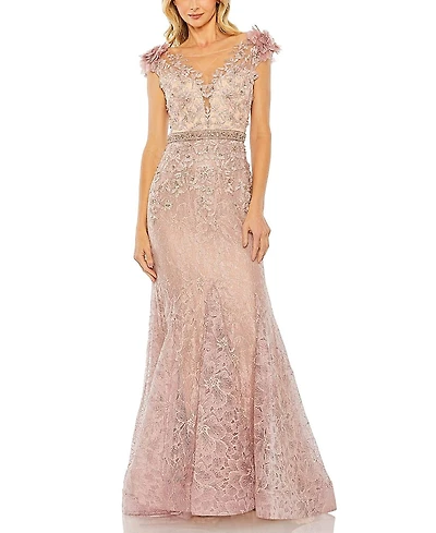 Mac Duggal Embroidered Illusion Appliqued Bodice Trumpet Gown