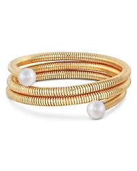 Imitation Pearl Spring Band Flex Coil Bracelet in 18K Gold Plated