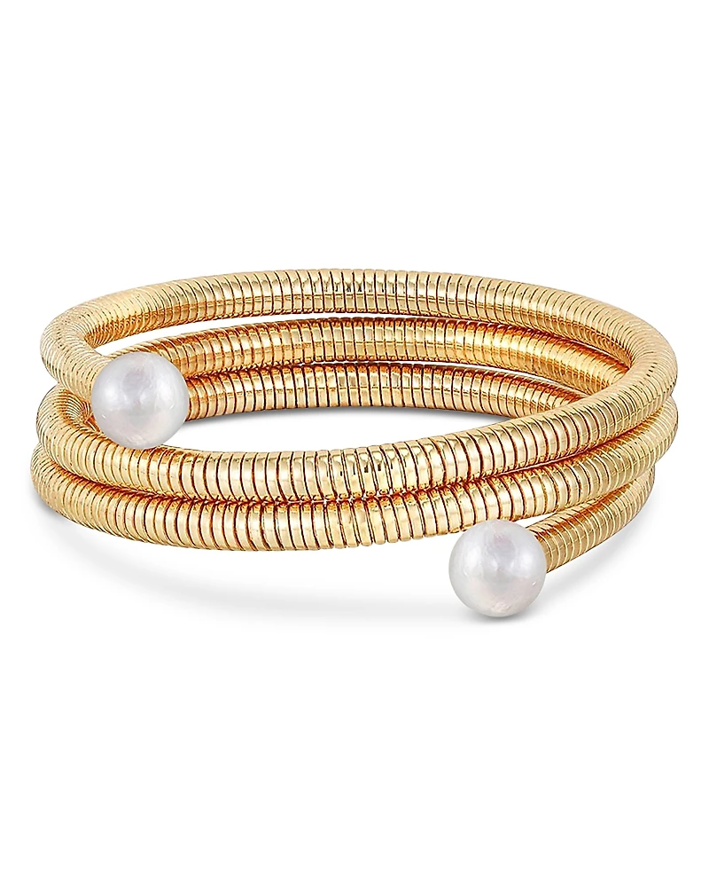 Ettika Imitation Pearl Spring Band Flex Coil Bracelet