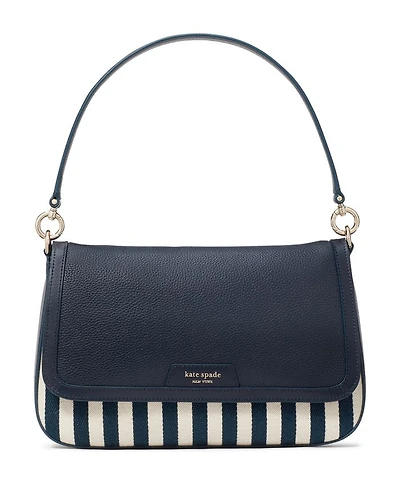 Hudson Striped Canvas Fabric Flap Shoulder Bag