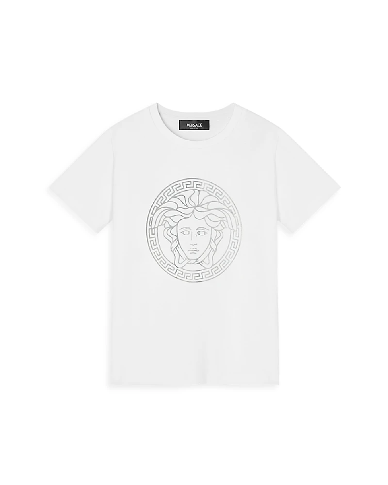 Versace Girls' Laminate Medusa Greca Print Tee
