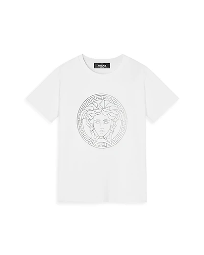 Versace Girls' Laminate Medusa Greca Print Tee