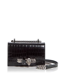 McQueen Mini Jewelled Croc Embossed Leather Shoulder Bag