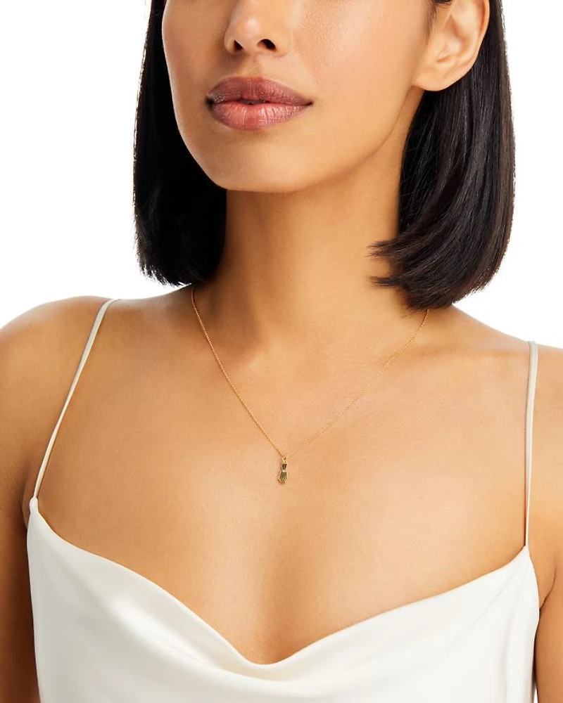 14K Yellow Gold White Sapphire Cat Pendant Necklace, 16"-18"
