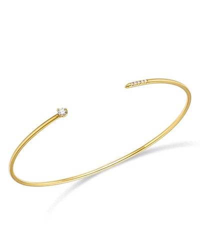 14K Yellow Gold Prong Diamonds Diamond Cuff Bangle Bracelet