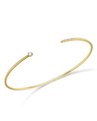 14K Yellow Gold Prong Diamonds Diamond Cuff Bangle Bracelet