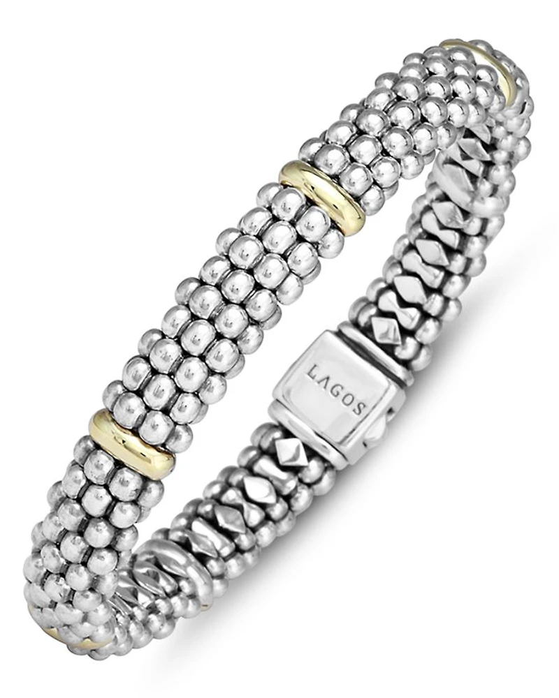 Sterling Silver & 18K Yellow Gold Caviar Bracelet