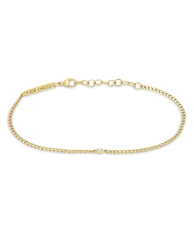14K Yellow Gold Floating Diamonds Diamond Curb Link Bracelet