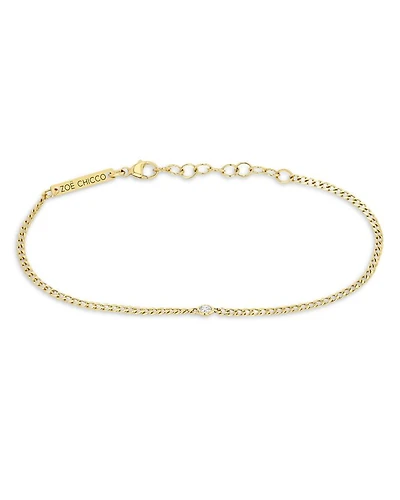 14K Yellow Gold Floating Diamonds Diamond Curb Link Bracelet