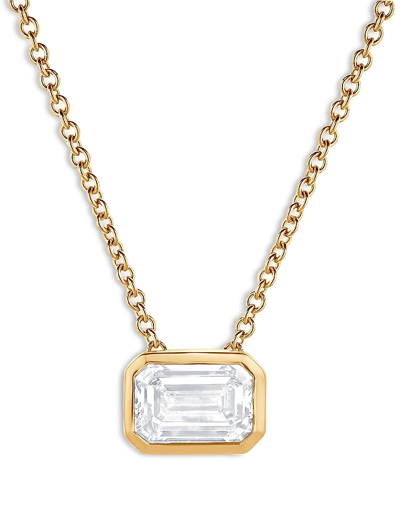 Bloomingdale's Fine Collection Certified Lab Grown Emerald Cut Diamond Bezel Set Pendant Necklace