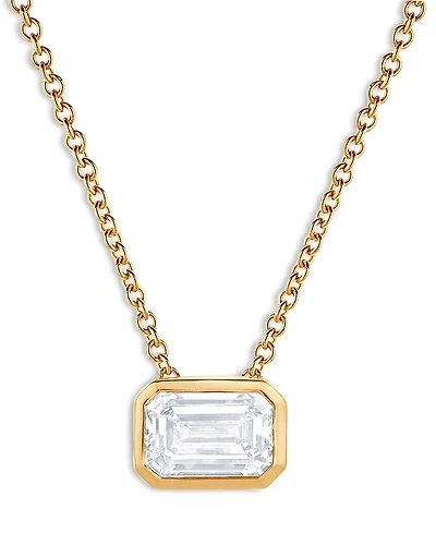 Bloomingdale's Fine Collection Certified Lab Grown Emerald Cut Diamond Bezel Set Pendant Necklace