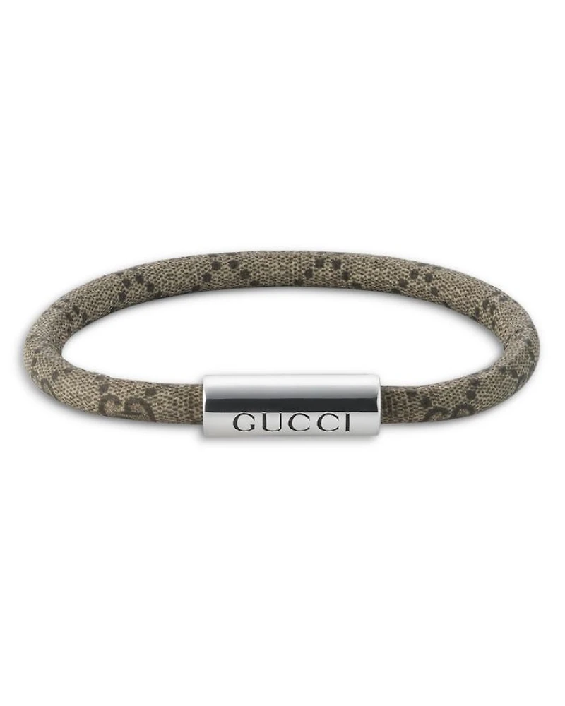 Sterling Silver Trademark Beige GG Supreme Leather Bracelet