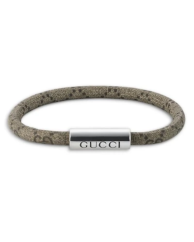 Sterling Silver Trademark Beige GG Supreme Leather Bracelet