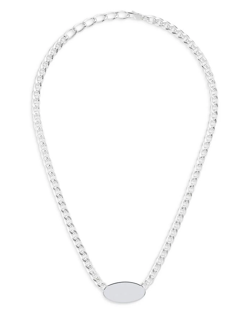 Sterling Silver Trademark Black Enamel Oval Pendant Necklace, 15-17"