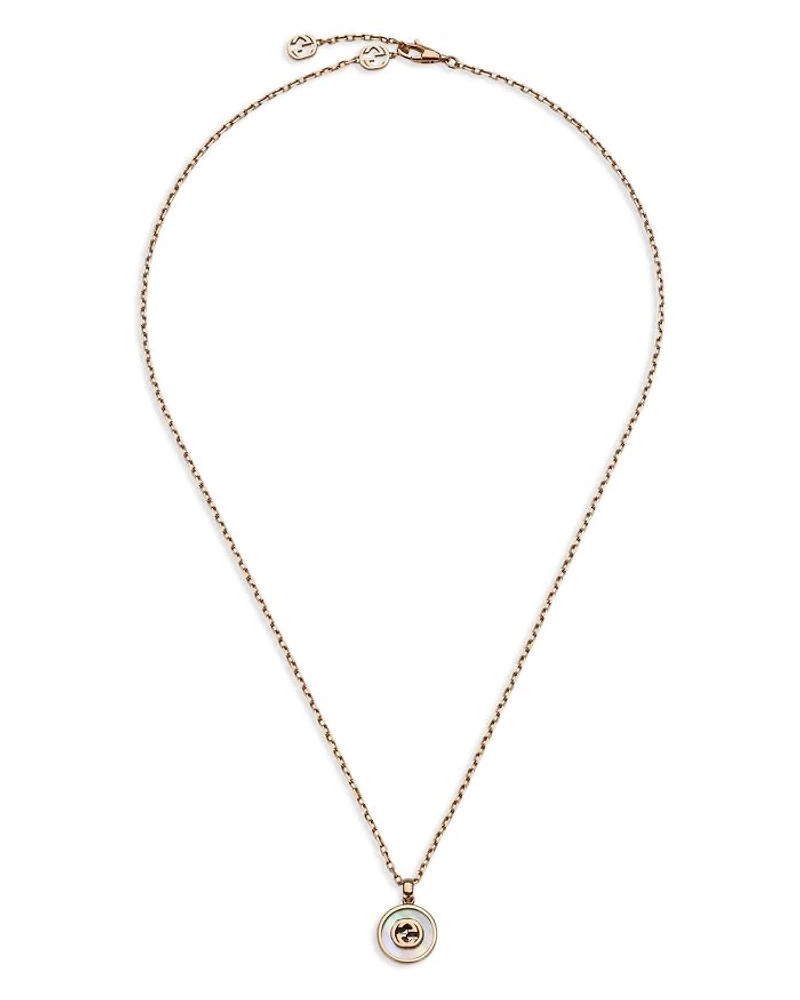 18K Rose Gold Interlocking Mother of Pearl & Diamond Logo Reversible Pendant Necklace, 16"