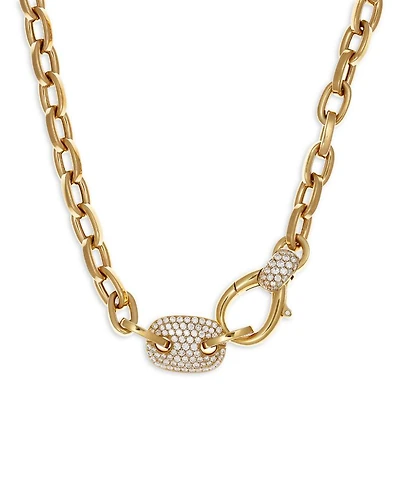 18K Yellow Gold Link Diamond Pave Station Necklace, 17" - Exclusive
