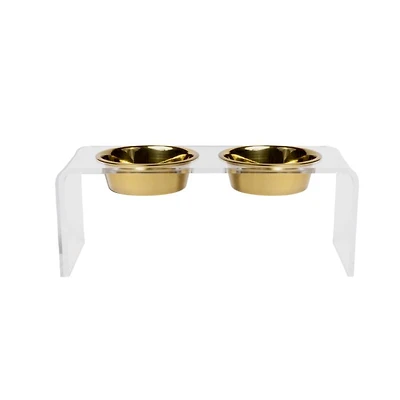 Medium Clear Double Bowl Pet Feeder, 1 Quart Bowls