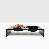 Small Smoke Grey Double Bowl Pet Feeder, 1 Pint Bowls