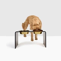 Large Smoke Bronze Double Bowl Pet Feeder, 2 Quart Bowls