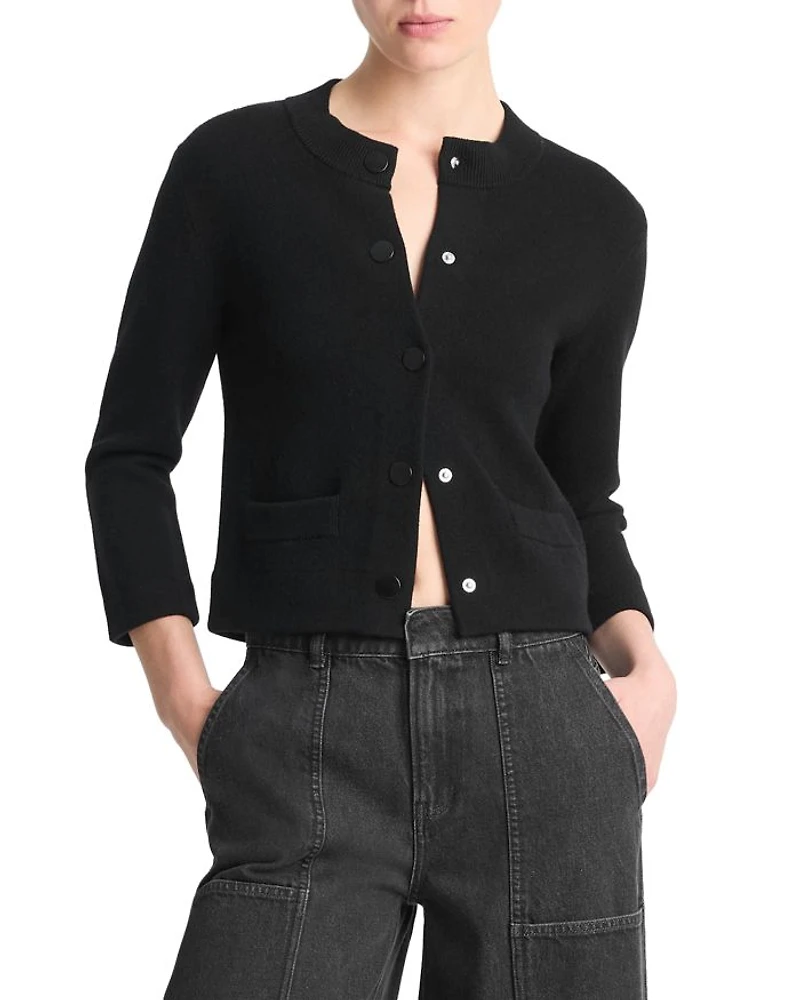 Wool Cashmere Shrunken Snap Front Cardigan