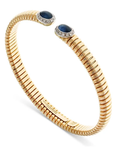 18K Yellow Gold Via Giardino Tubogas Domed Sapphire Cabochon & Diamond Bracelet