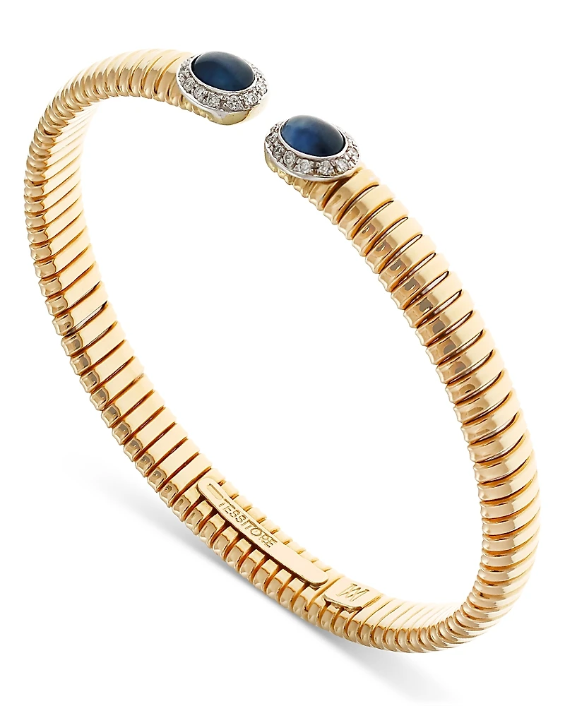 Alberto Milani 18K Yellow Gold Via Giardino Tubogas Domed Sapphire Cabochon & Diamond Bracelet