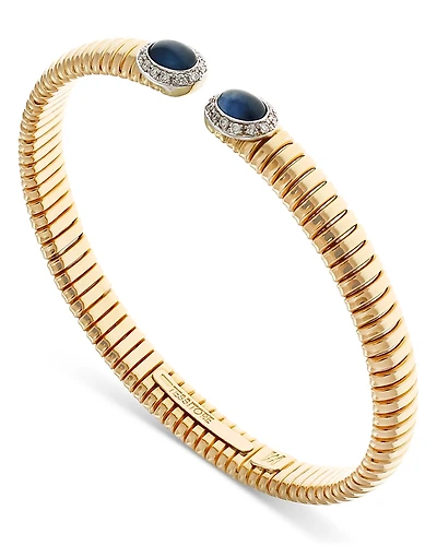 Alberto Milani 18K Yellow Gold Via Giardino Tubogas Domed Sapphire Cabochon & Diamond Bracelet