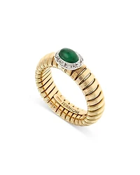 18K Yellow Gold Via Giardino Tubogas Domed Emerald Cabochon & Diamond Ring