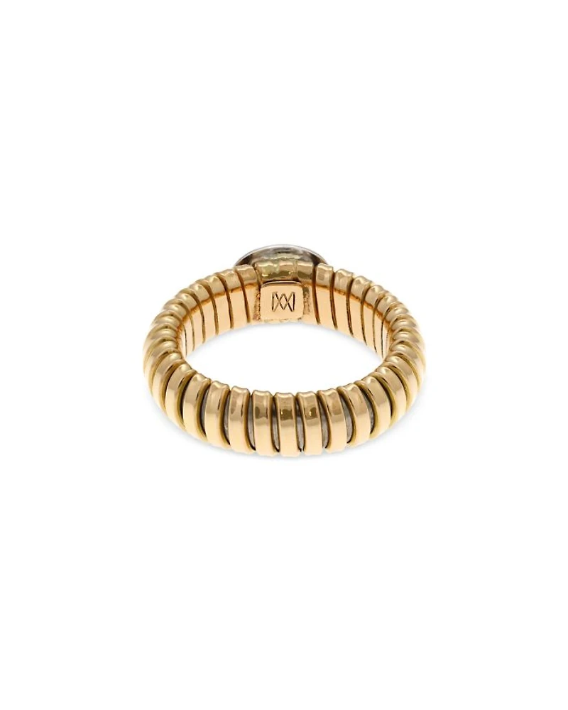 18K Yellow Gold Via Giardino Tubogas Domed Emerald Cabochon & Diamond Ring