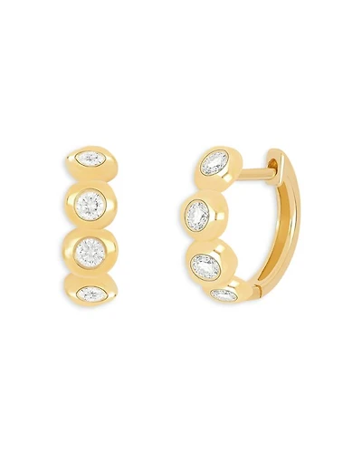 14K Yellow Gold Pillow Huggie Hoop Earrings with Diamonds, 0.33 tcw