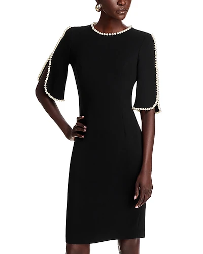 Teri Jon by Rickie Freeman Pearl Trim Sheath Dress