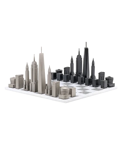Skyline Chess Set Stainless Steel New York Edition with Marble Hatch Board - Ages 14+