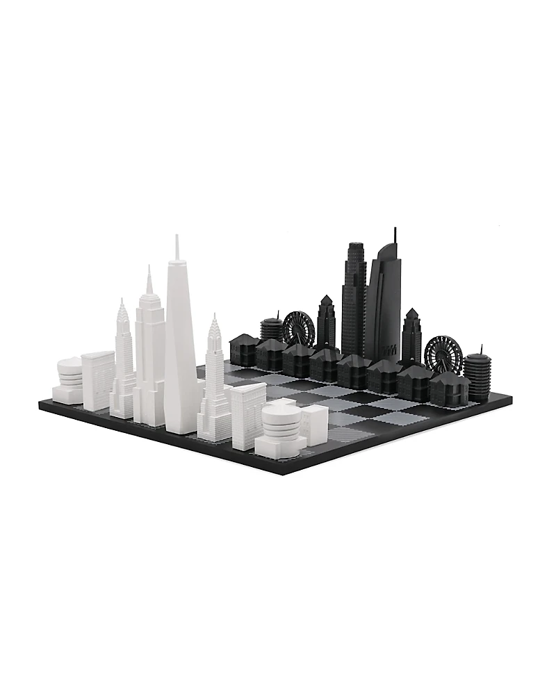Skyline Chess Chess Set Acrylic New York vs Los Angeles with Wood Hatch Board