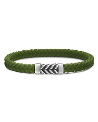 David Yurman Men's Sterling Silver Chevron Woven Green Rubber Bracelet