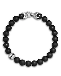 Men's Spiritual Beads Bracelet Sterling Silver with Black Onyx & Pavé Diamond Accent, 8mm