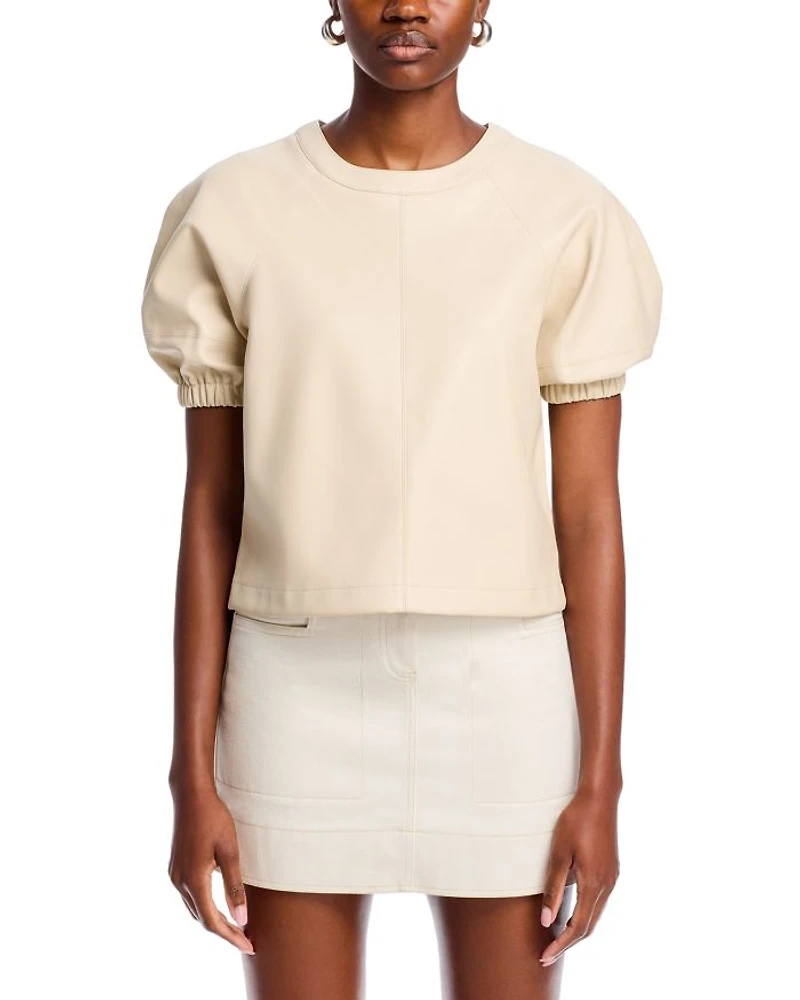 Reilly Faux Leather Puff Sleeve Top